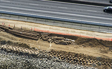 Aerial view of TTT Ground Improvement for State Highway 16 Causeway Upgrade in Auckland.
